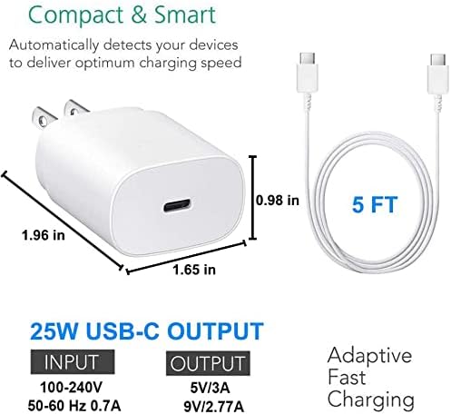 Стенно зарядно устройство Samsung USB-C за бърза таксуване адаптер за зарядно устройство PD мощност от 25 W с кабел Type-C (5