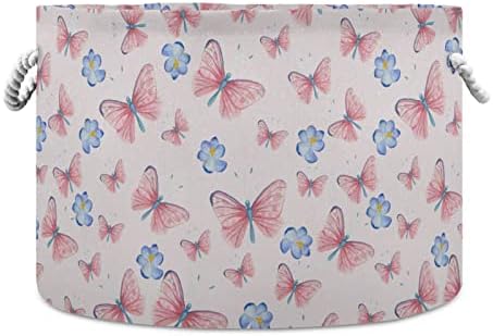 xigua Розова Кошница за багаж от Памучни въжета с цветя-пеперуди, Кошница за съхранение на дете, по-Големи Тъканни Кошници с Дръжки