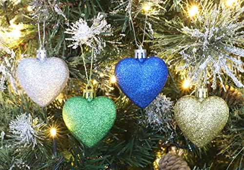 8 x 60 mm Блестящи Многоцветни Украси за Коледната Елха във формата На Сърце