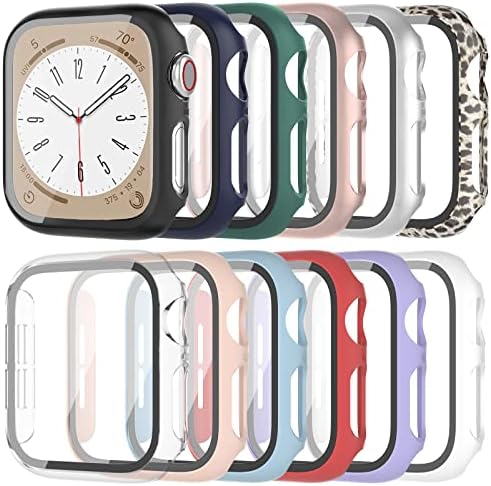 [12 опаковки] Калъф е съвместим с Apple Watch Series 8 Series 7 45 мм, с фолио от закалено стъкло, има пълно покритие на бронята, твърд