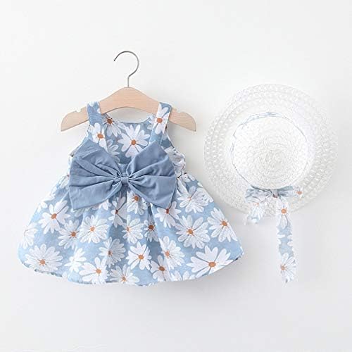 Принцеса рокля с цветя модел за малки момичета, шапка, Дрехи, великденски рокля, Рокля (Светло синьо, 6-12 месеца)