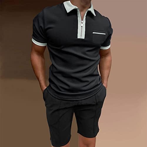 RbCulf Мъжки Тренировъчен Комплект, Модерен Риза за голф с отворотами с цип и Шорти за бягане, Комплект от 2 теми, Спортни