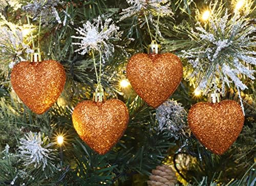 8 x 60 mm Медни, Блестящи Орнаменти във формата на Сърце за Коледната Елха