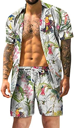 Xiloccer / Мъжки Хавайски Ризи и къси Панталони, Комплект дрехи от 2 теми, Спортен Костюм, Летни Ежедневни Ризи с копчета, Плажно Облекло