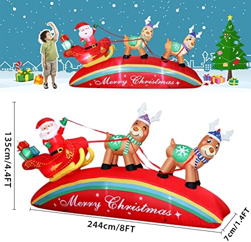 8-футовое Коледа Надувное украса, Дядо Коледа в шейна с две красиви елени, вградени led светлини, Са идеални за коледни, улица, двор, празнични