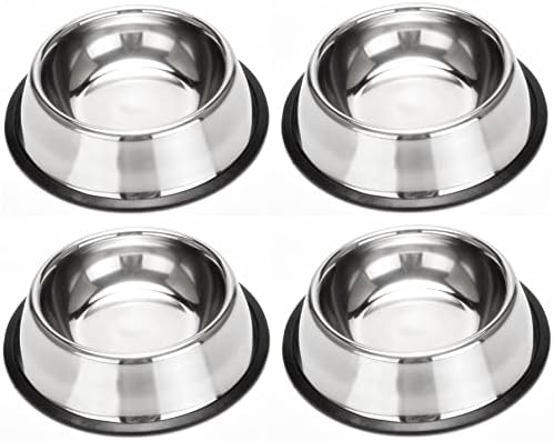 Комплект от 4 Чаши за кучета от неръждаема стомана, лесно миещи се с нескользящим гумен пръстен, Купи за Хранене на малки/Средни