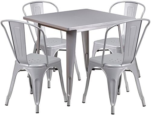 Мебели за дома, търговски клас от квадратен бял метал 31,5 за вътрешна и външна употреба с 4 стола