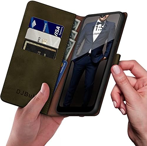 DJBull Samsung Galaxy A03S Чанта-портфейл с 【RFID заключване】 Титуляр за кредитни карти, джоб за телефон, изкуствена кожа, устойчив на удари Калъф за Samsung A03S, калъф за мъже, Кафяв