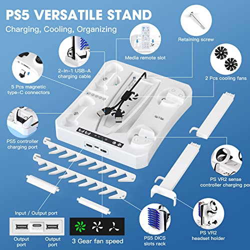 Аксесоари KUNSLUCK PS5 Поставка за охлаждане PSVR2, зарядно устройство за контролер PS VR2, Държач за Слушалки VR2, Поставка