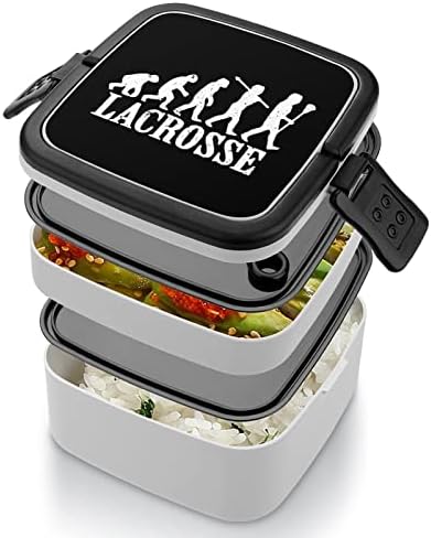 Обяд-Бокс Lacrosse Evolution Graphic Lacross Player, Преносим Двуслойни Bento Box Контейнер за Обяд с Голям Капацитет на Контейнера