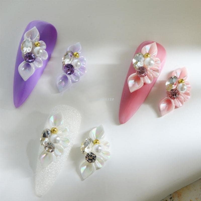 Странично Декорация за нокти във формата на цвете с перли, Декорации за нокти под формата на Цветочка, 3D Окачване за нокти под
