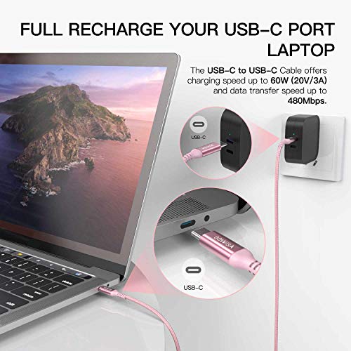 USB кабел C-USB C мощност 60 W, 10 фута, розово, 2 комплекта, е Много Дълъг Кабел за бързо зареждане Type-C е Съвместим с Samsung